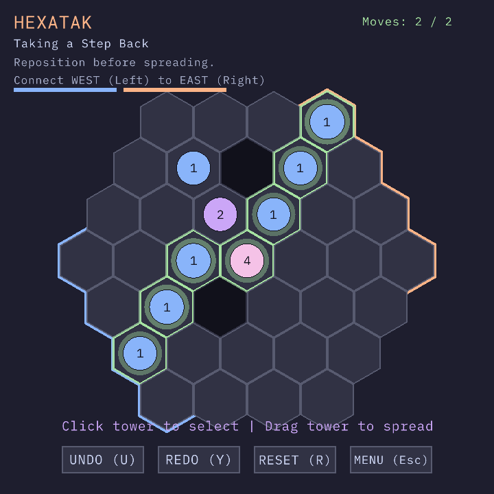Hexatak late-game puzzle screenshot