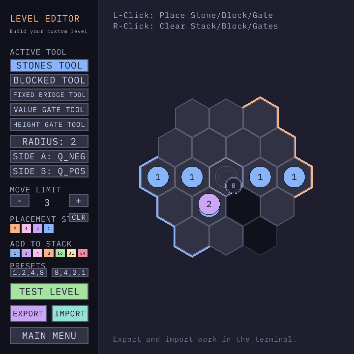 Hexatak built-in level editor